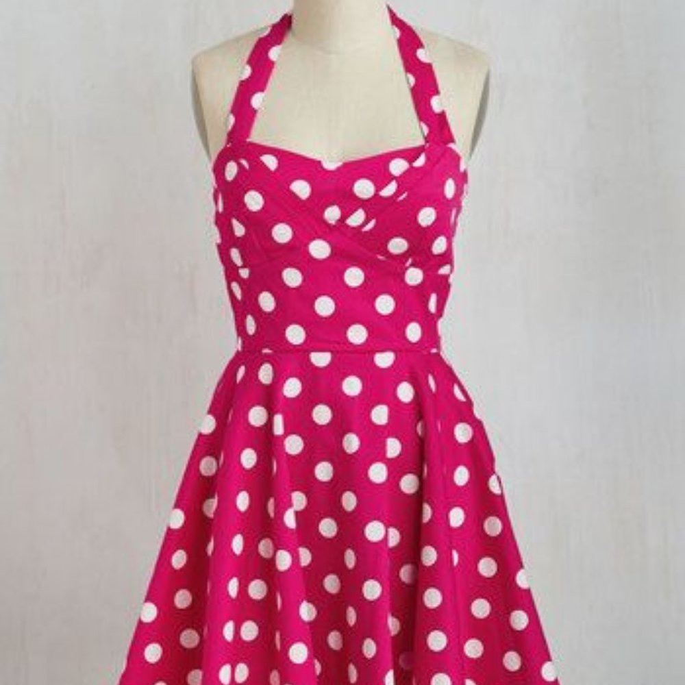 ModCloth Pink and White Polka Dot Dress Size Small